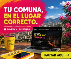 Banner promocional de la Red Comuna 14 que invita a negocios y emprendimientos de El Poblado a promocionar su marca en un ecosistema digital de información, turismo y comercio local.